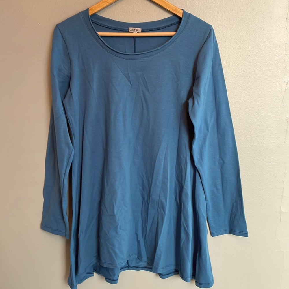 Just Jill long cotton tunic in a beautiful blue grey shade